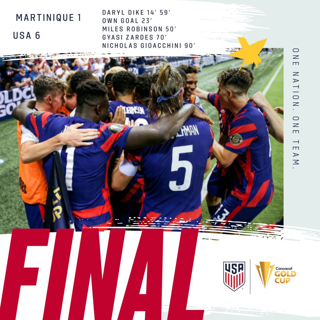 2021 Concacaf Gold Cup USMNT 6 Martinique 1 Match Report Stats and group Standings