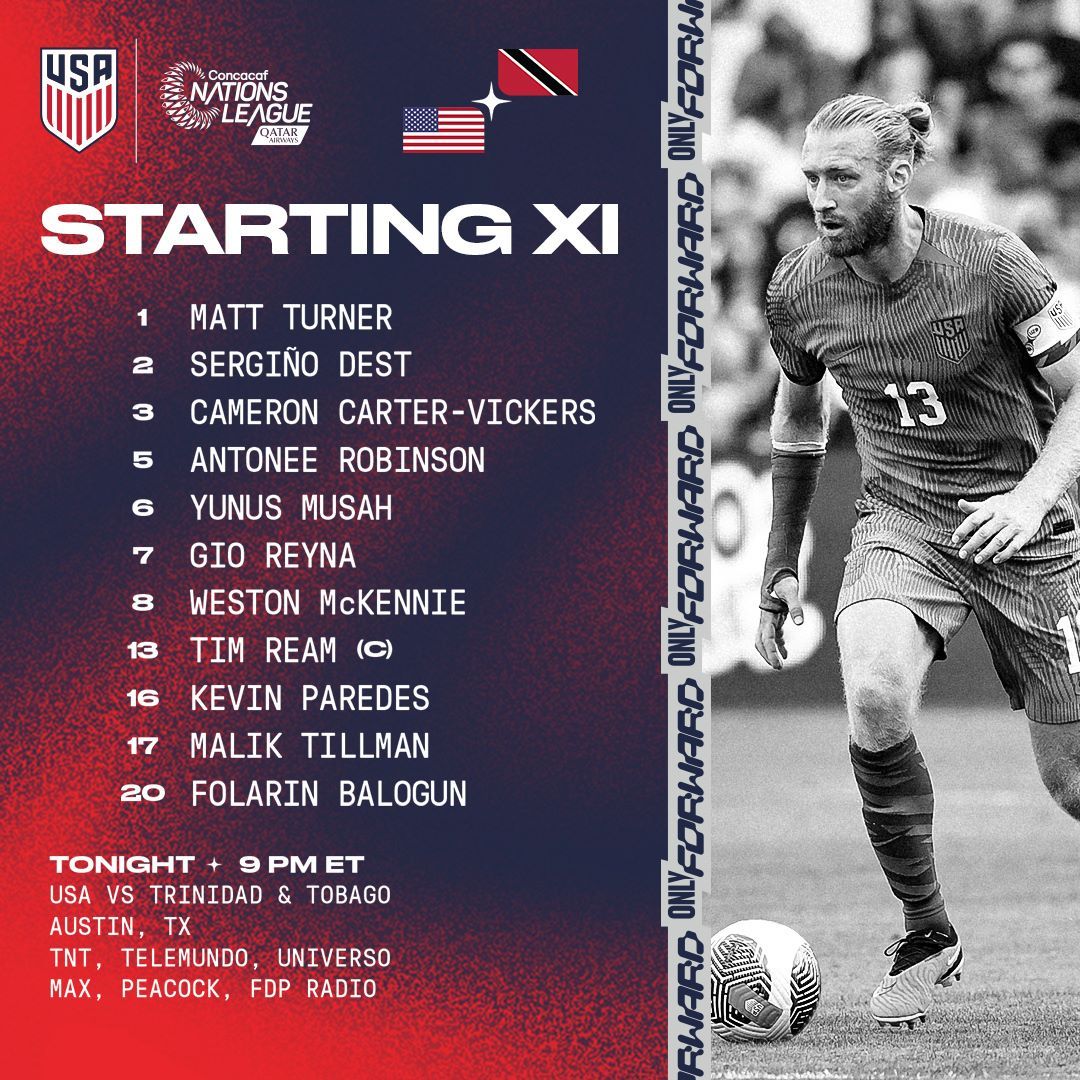 usmnt vs trinidad and tobago usa lineup today starting 11 concacaf nations league quarterfinal 11 16