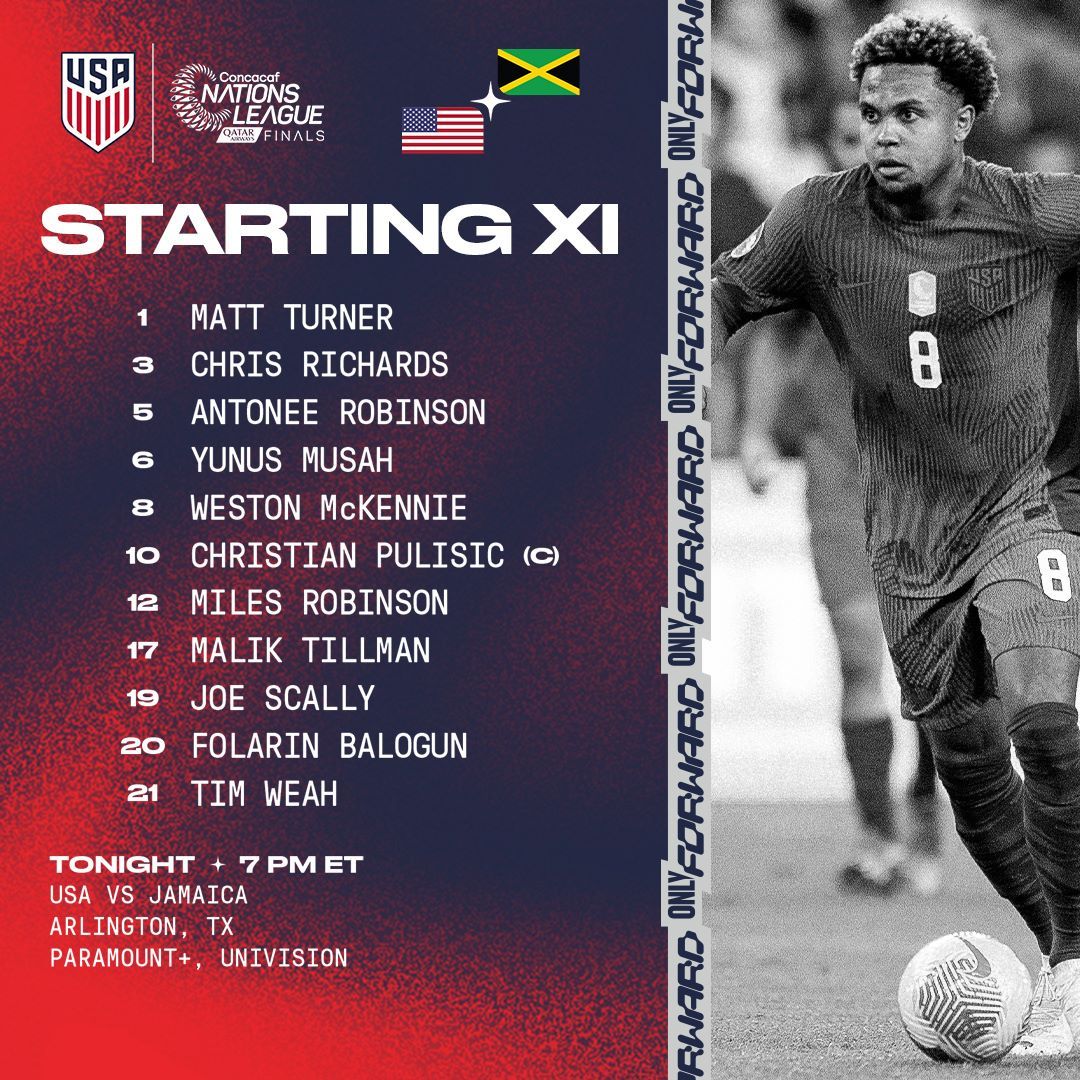 concacaf nations league semifinal usmnt vs jamaica usa starting 11 lineup today