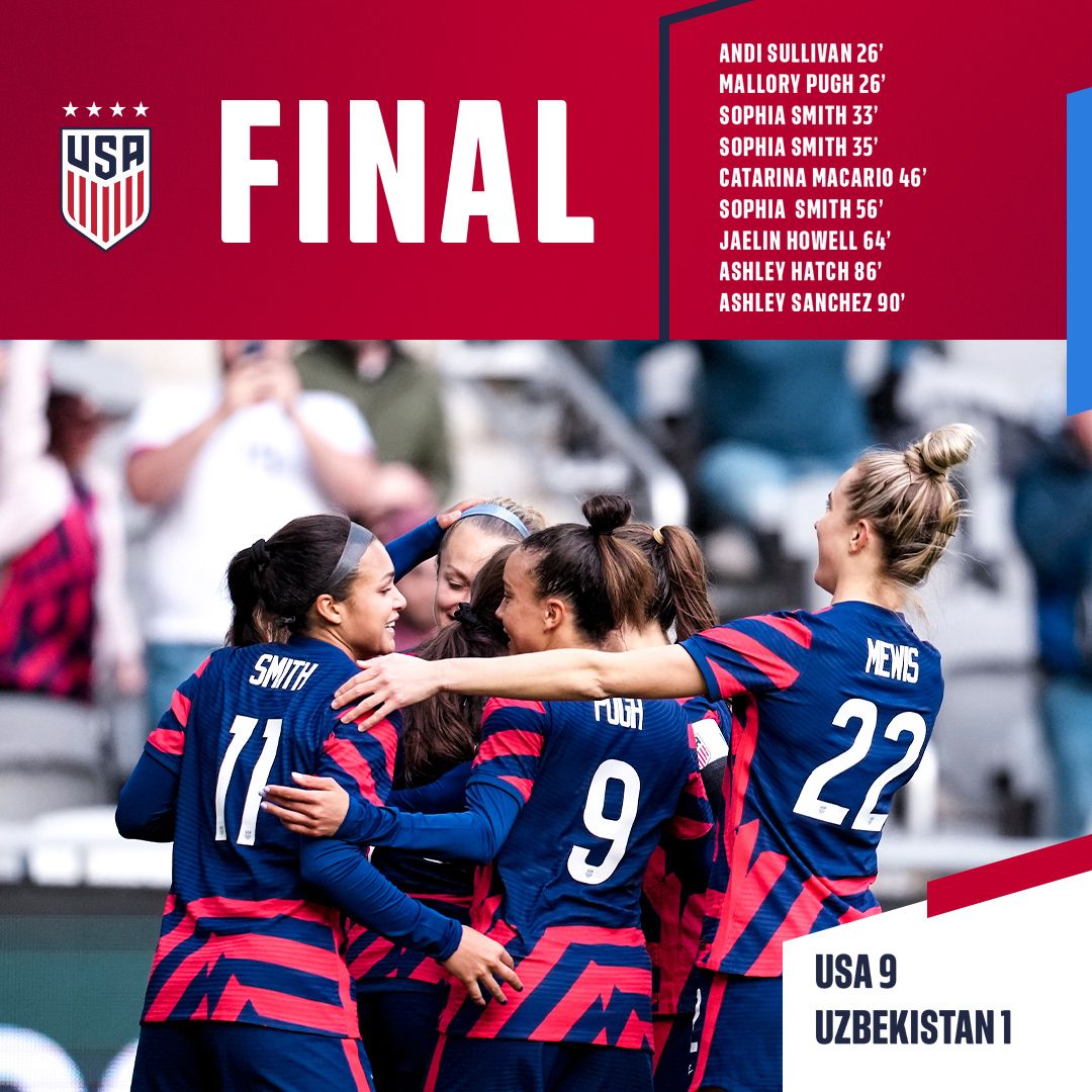 International Friendly USWNT 9 Uzbekistan 1 Match Report Stats Standings