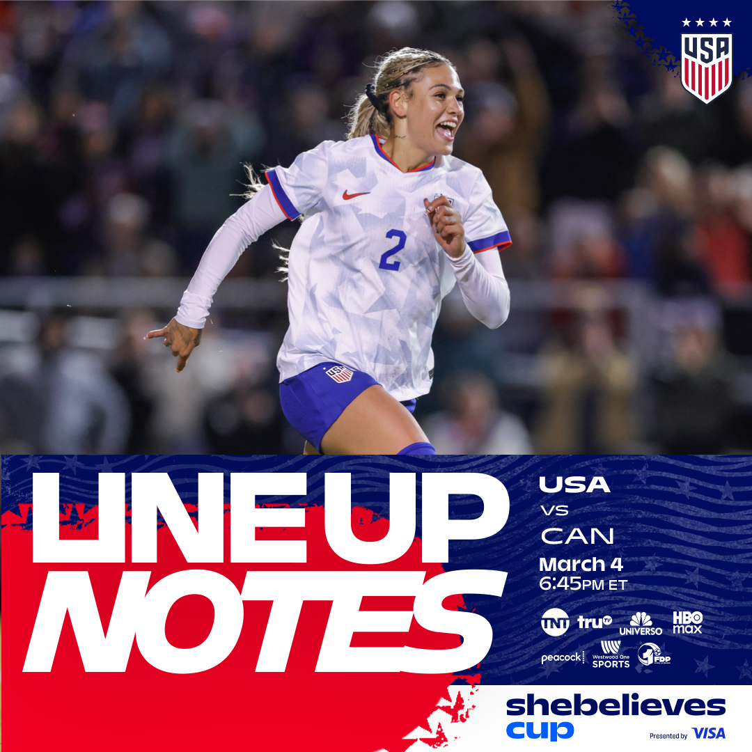USWNT vs. Canada: Starting XI & Lineup Notes on Wednesday, March 4 in Columbus, Ohio
