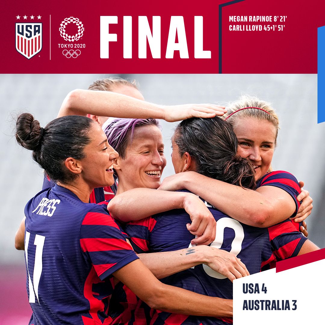 2020 Tokyo Olympics Bronze medal match uswnt 4 vs Australia 3 Match Report Stats and Bracket