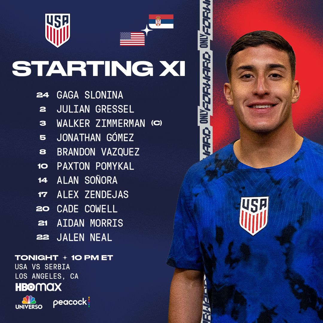 International Friendly USMNT vs Serbia Starting XI Lineup Notes TV Channels Start Time