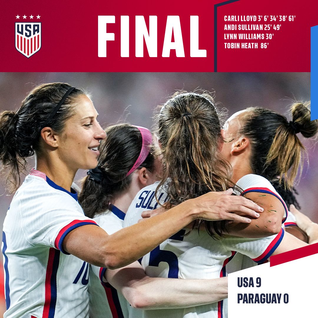 international friendly uswnt 9 vs Paraguay 0 Match Report Stats