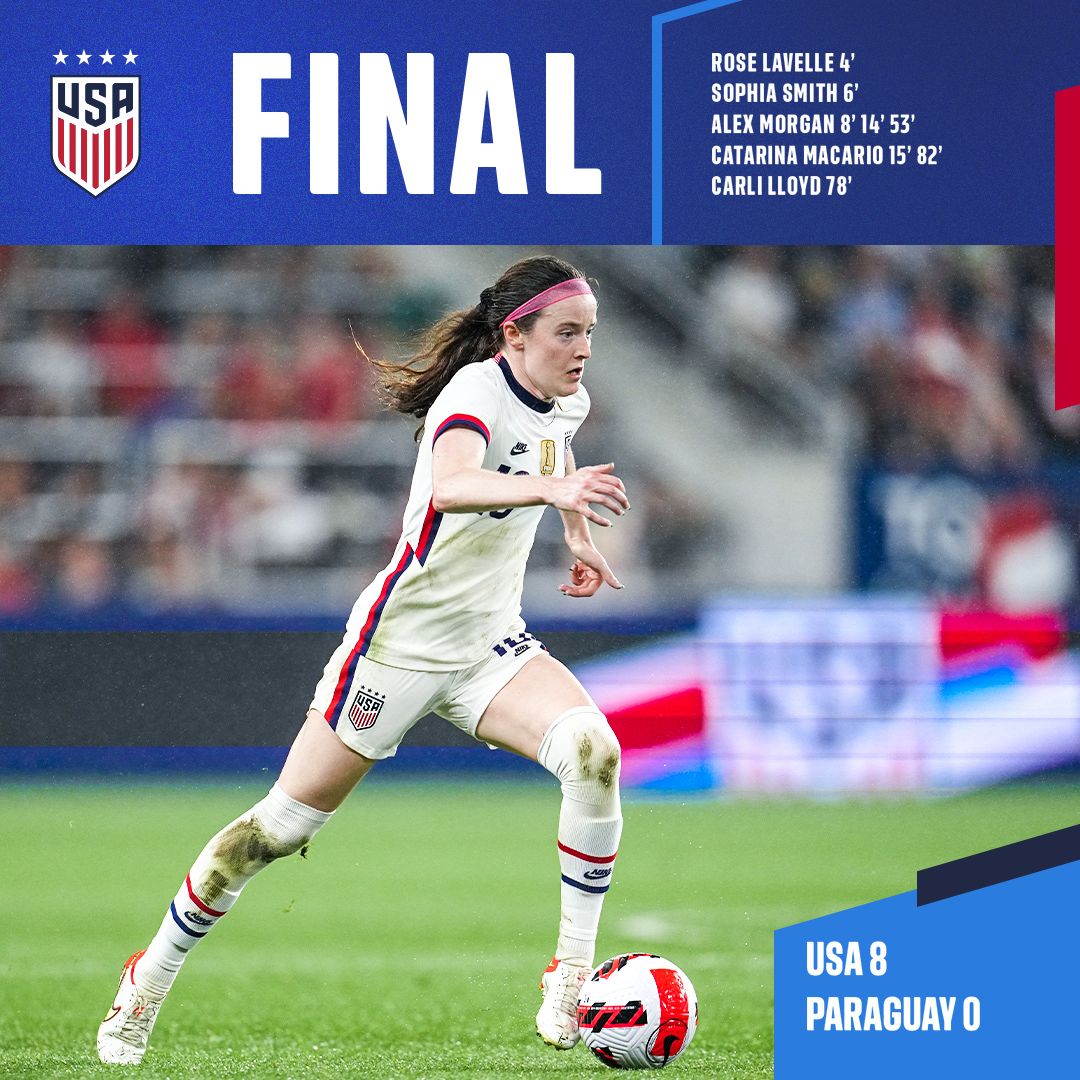international friendly uswnt 8 vs Paraguay 0 Match Report Stats