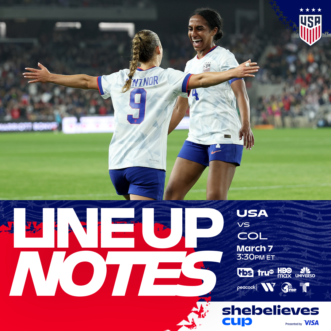 USWNT vs. Colombia: Starting XI & Lineup Notes on Saturday, March 7 in Harrison, New Jersey