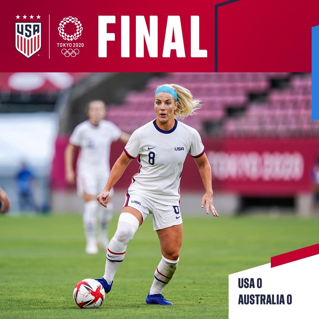 2020 Tokyo Olympics uswnt 0 vs Australia 0 Match Report Stats and group Standings