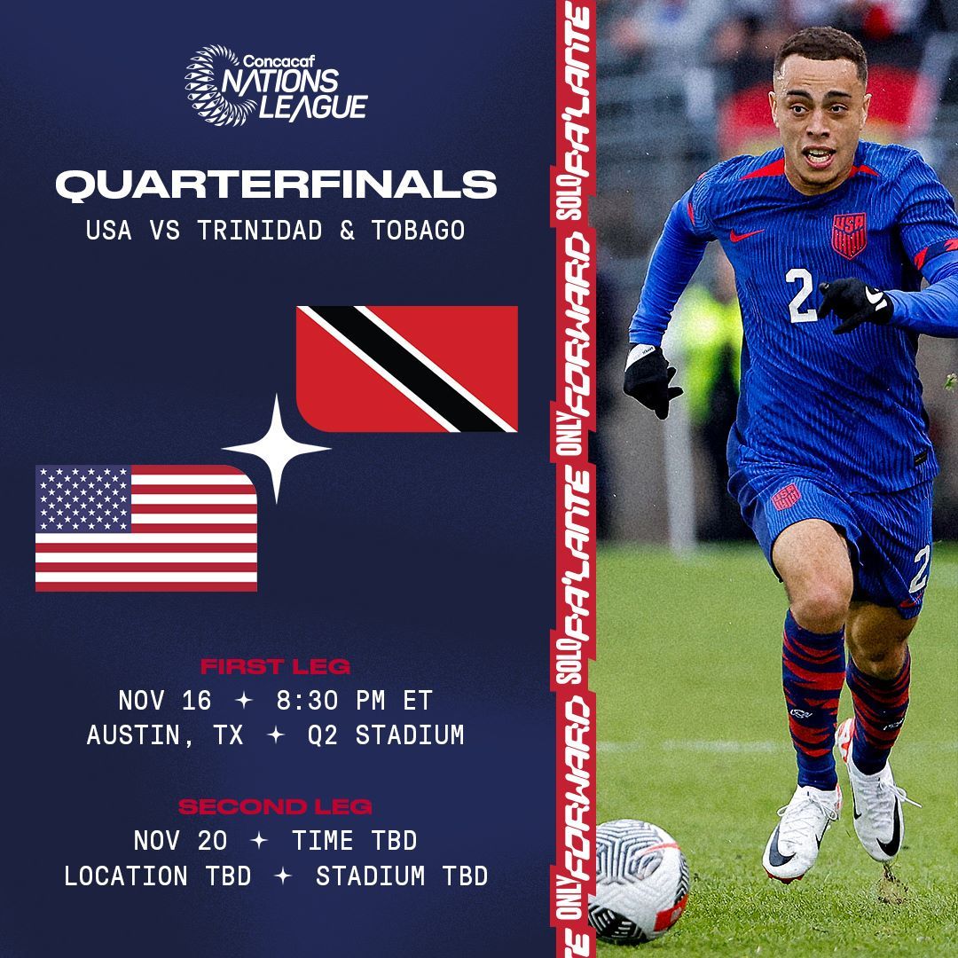 USMNT to Face Trinidad Tobago in Critical Concacaf Nations League Quarterfinal in November